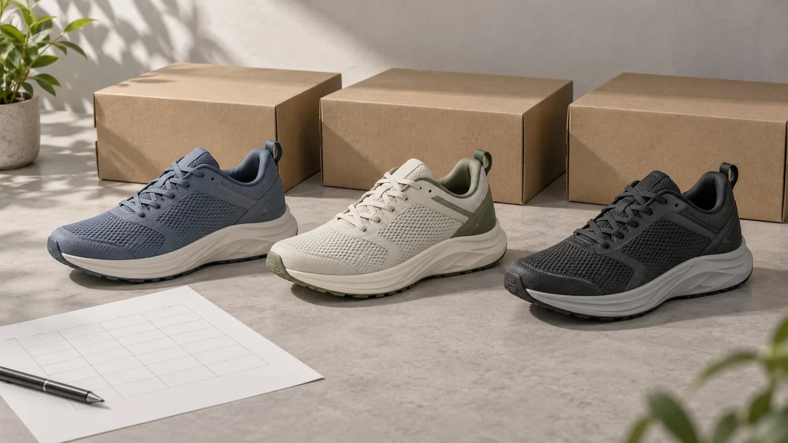 Contoh warna sepatu lari tanpa merk disamping kotak sepatu polos